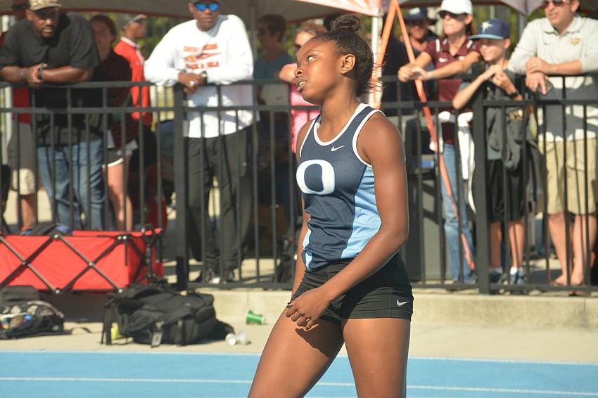 ODA'     s Saraiah Walkes rolls her eyes after looking at her time in the Class 1A girls 200 meter dash (25.20 seconds). She won anyway.