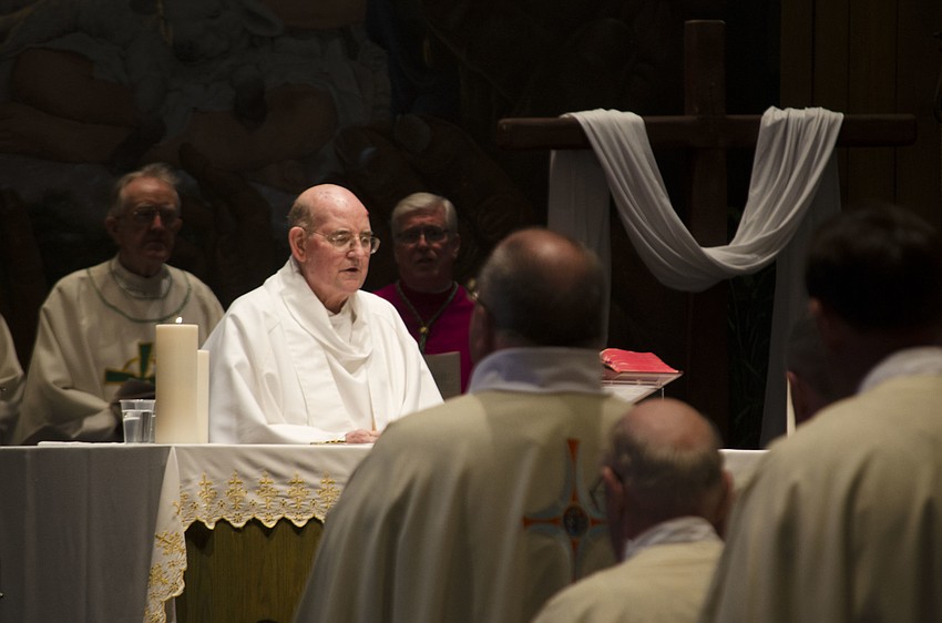 On May 7, members of Incarnation and St. Mary parishes gathered for a Thanksgiving mass and celebration in honor of the Rev. Finegan.