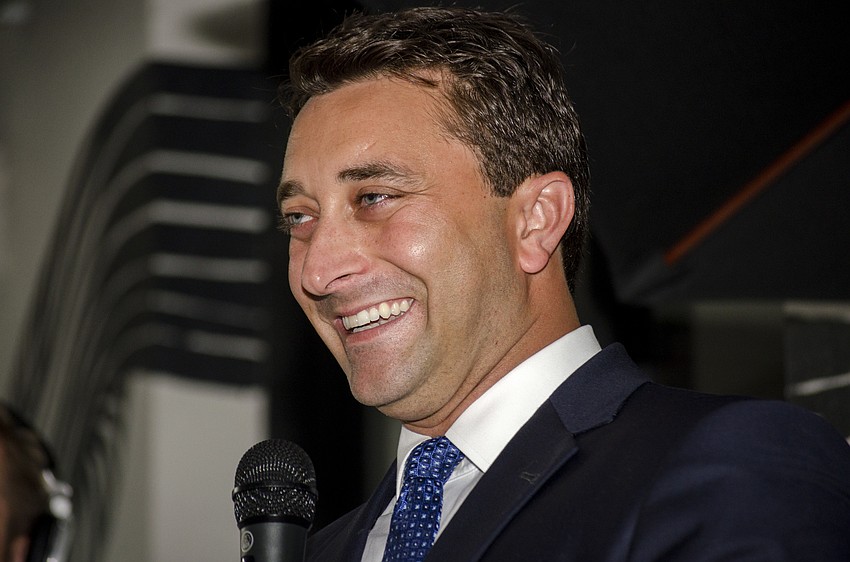 Incoming City Commissioner Hagen Brody smiles while thanking campaign supporters after final results showed he along with Jennifer Ahearn-Koch, won the two at-large seats on the City Commission.