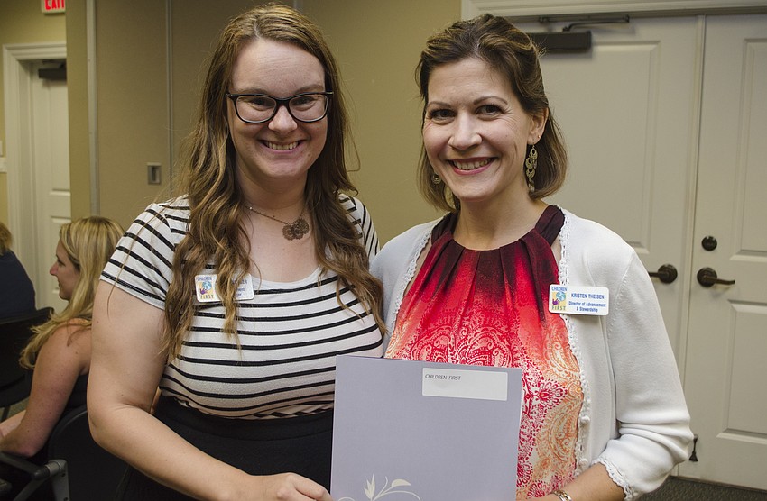Megan Wenger and Kristen Theisen accepted the grant awarded to Children First on May 11 at Community Foundation of Sarasota County.