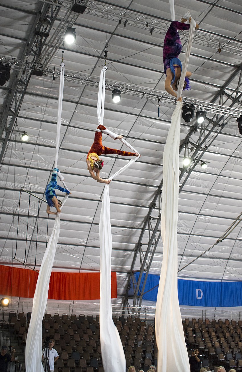 Sailor Circus students perform an aerial silks routine at La Cirque Appetit on May 16 at Sailor Circus Arena.