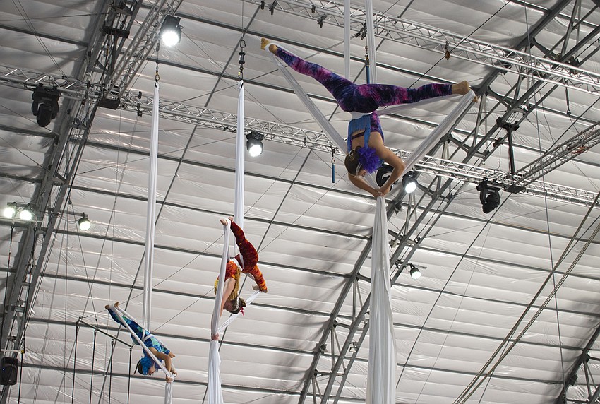 Sailor Circus students perform an aerial silks routine at La Cirque Appetit on May 16 at Sailor Circus Arena.