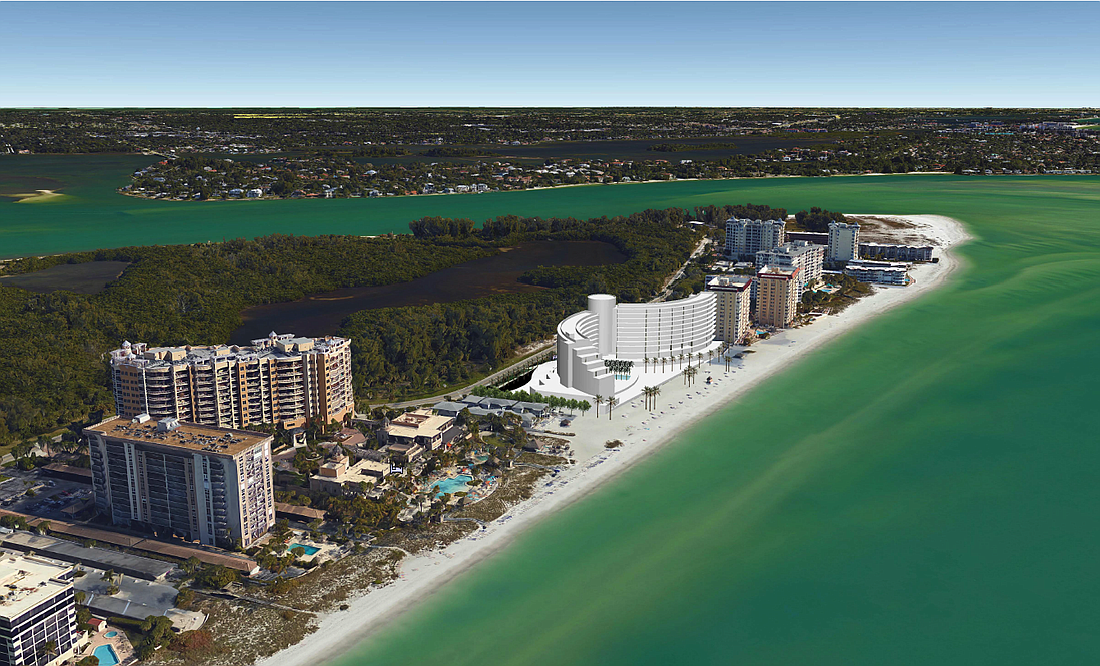 This rendering showcases the planned design of the redeveloped Sandcastle Resort.