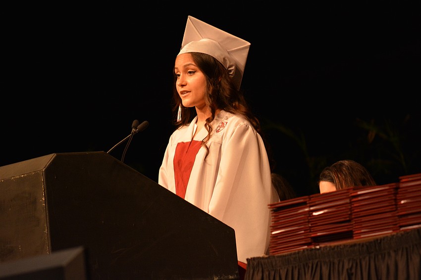 Carol Rothenberger was the first of Braden River'     s two student commencement speakers.