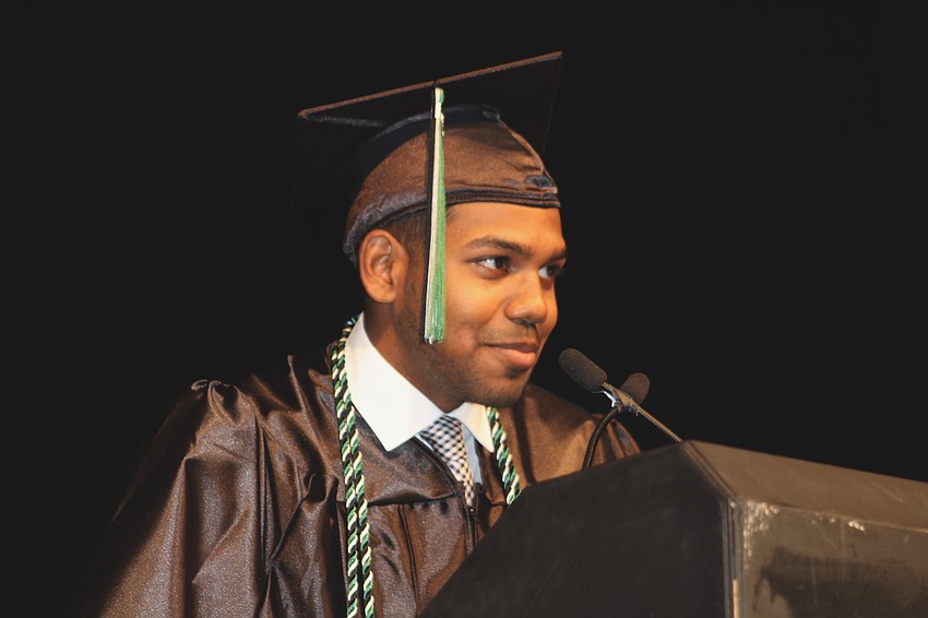 Lakewood Ranch High School graduate Joshua Ghansiam delivers his commencement speech.