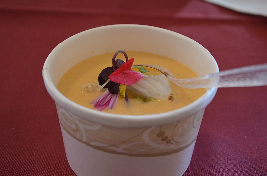 Michael' s On East served blue crab, jalapeño and roasted tomato bisque.