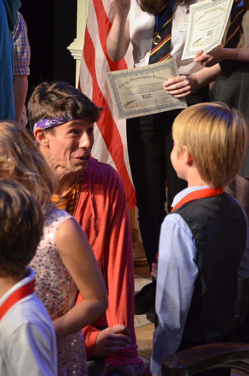 Winning playwrights celebrate with FST staff and educators.