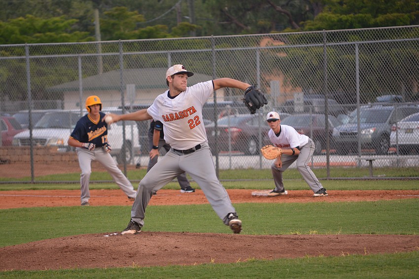 Brooks Larson throws a pitch in the first inning.
