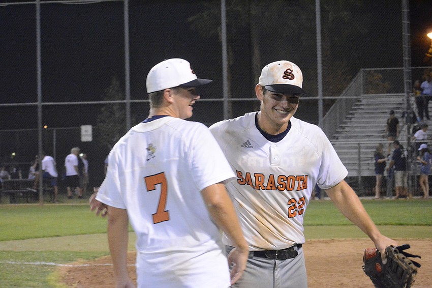 Cole Madden and Brooks Larson talk after the win.