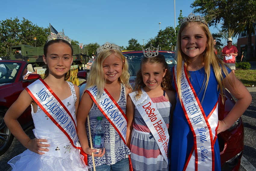 Hope Thomsen, Miss Lakewood Ranch Little Sister; Taylor Grant, Miss Sarasota Little Sister; Emmi Tvenstrup, De Soto Heritage Princess; and Lauren Dalton, Miss Lakewood Ranch Teen Little Sister, earned rides in the parade.