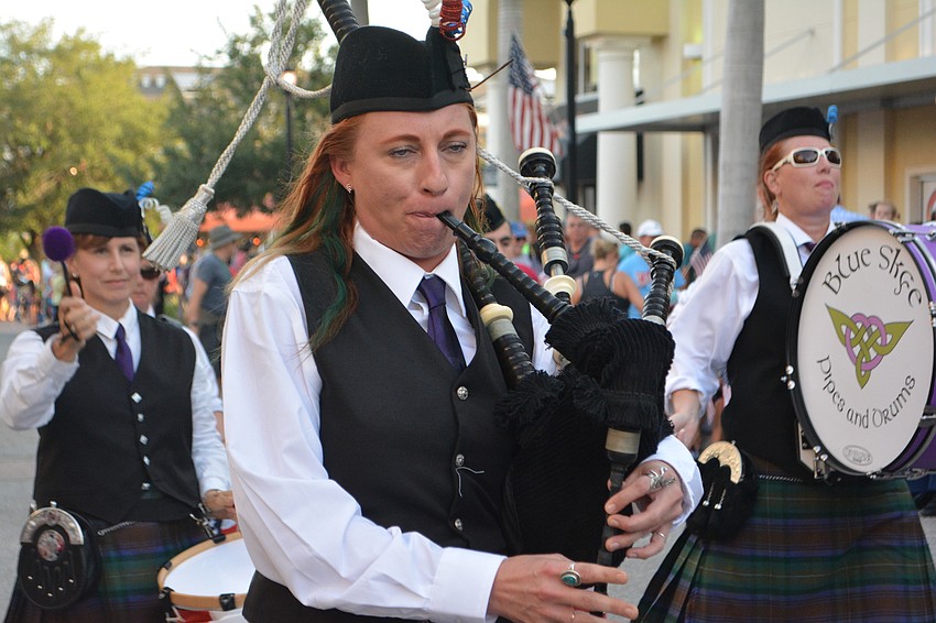 Courtney Calo of Sarasota kept the music flowing as a member of Blue Skye Pipes and Drum.