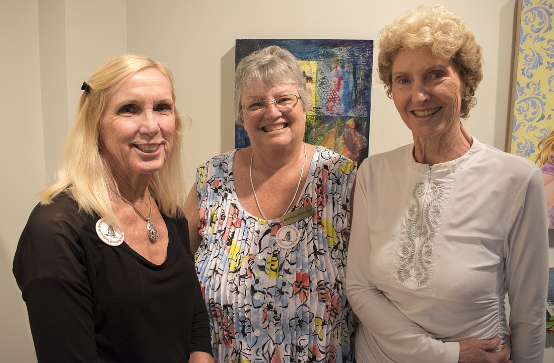 Barbara Jendrysik, Sarasota Pen Women President Brenda Spalding and Vice President Polly Curran support local written, visual and musical art through workshops, exhibitions and scholarship fundraisers. Photo by Niki Kottmann