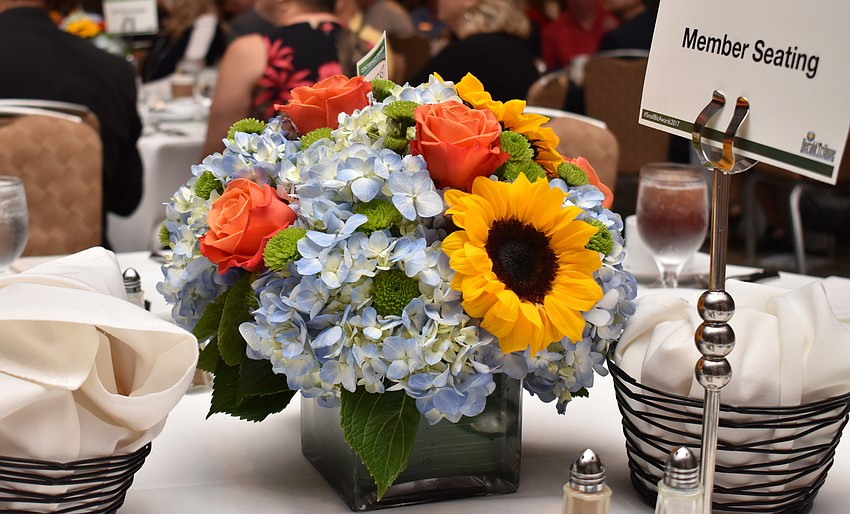 Each table was adorned with a floral centerpiece at the Greater Sarasota Chamber of Commerce 2017 Frank G. Berlin, Sr. Small Business Awards on June 2 at Hyatt Regency Sarasota.
