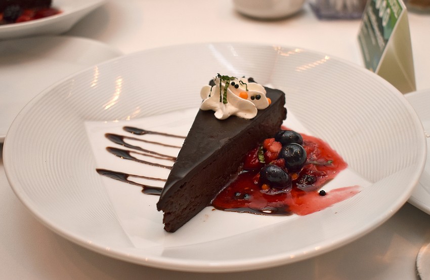 Guests enjoyed chocolate cake for dessert at the Greater Sarasota Chamber of Commerce 2017 Frank G. Berlin, Sr. Small Business Awards on June 2 at Hyatt Regency Sarasota.
