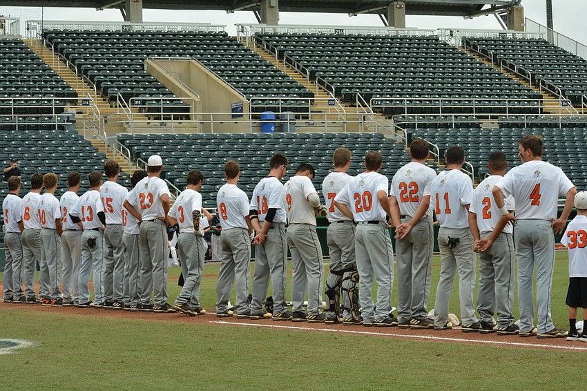 The Sailors stand for the National Anthem pregame.