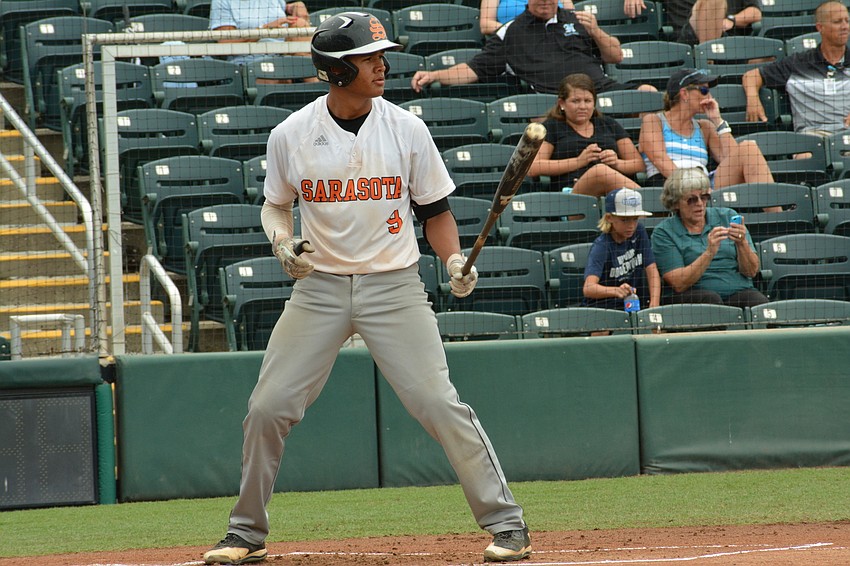 Alex Arauz stands in the batter'  s box.