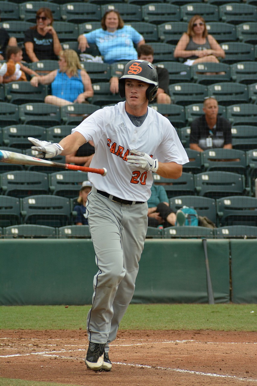 Johnny Mucci tosses his bat after getting hit with a pitch.