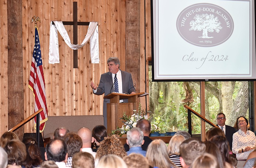 Head of School David Mahler welcomes guests to the Out-of-Door Academy Lower School Graduation on June 2 at Siesta Key Chapel.