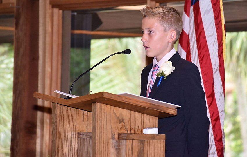 Nolan Naese gives a speech at the Out-of-Door Academy Lower School Graduation on June 2 at Siesta Key Chapel.