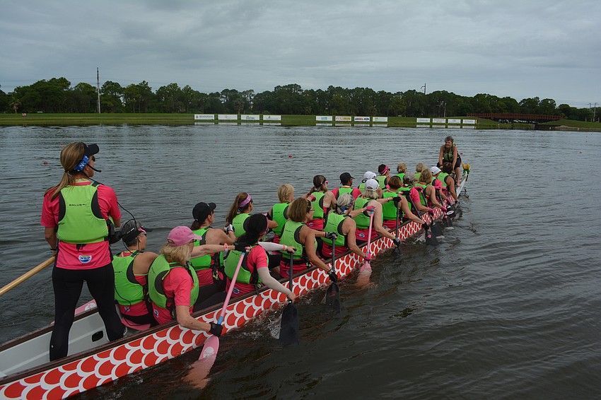 Survivors in Sync head out for a race at Nathan Benderson Park.
