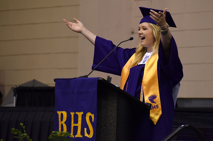 SarahBeth Wheeler performs “Make Them Hear You” during the Booker High School Graduation on June 3 at Robarts Arena.