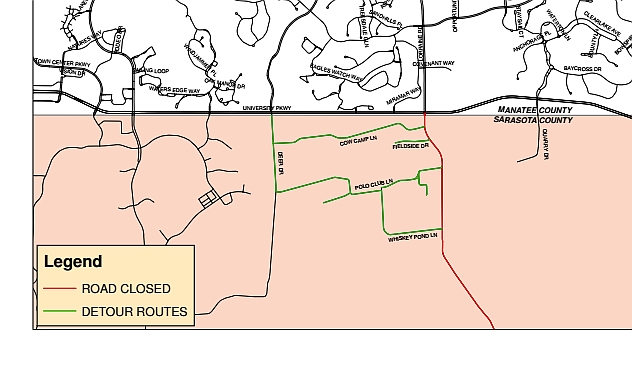 Detour map. Courtesy of Manatee County.