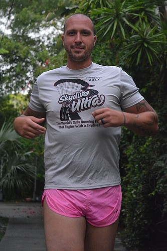 Stephen Kelley wears his pink shorts to raise awareness for Comfort Cases.