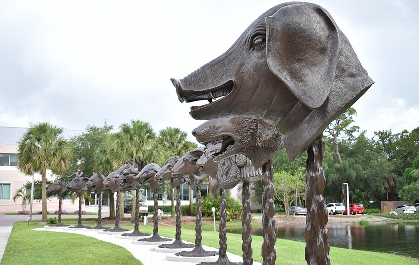 There are currently 12 bronze sculptures of the animals of the zodiac at the Circle of Animals / Zodiac Heads exhibit at The Ringling.
