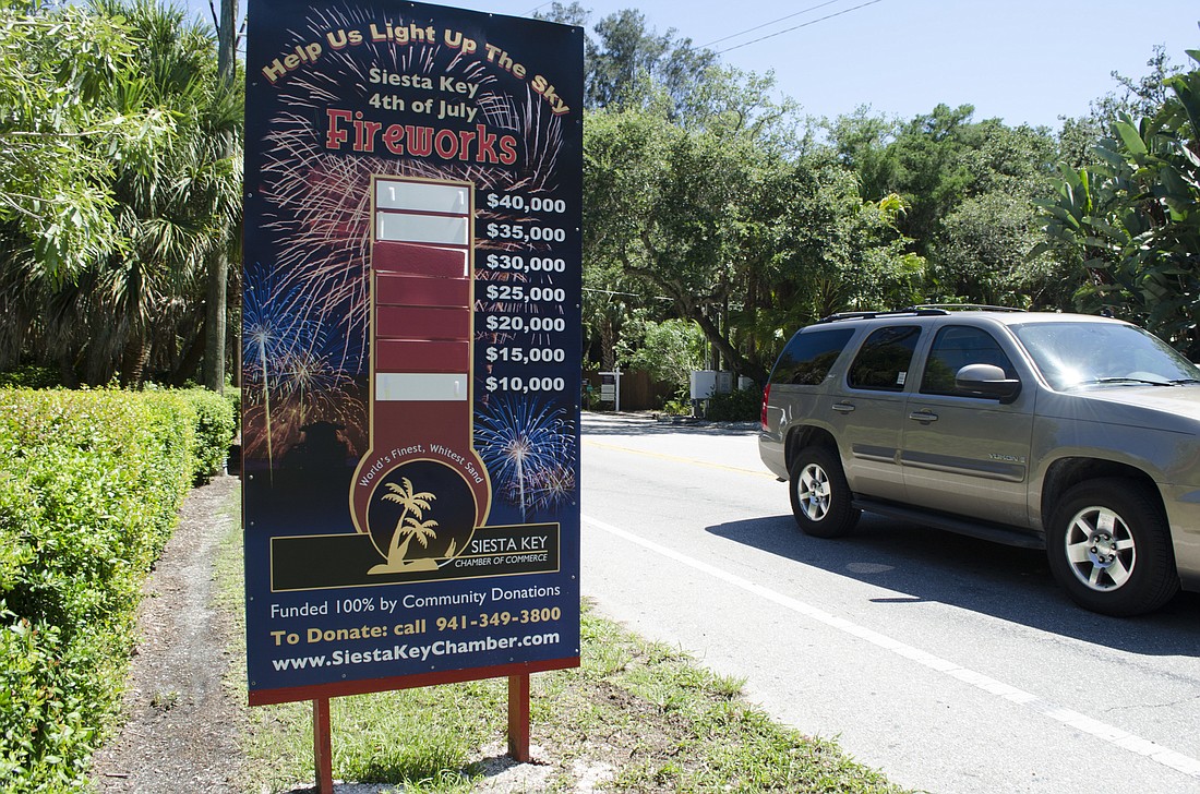 This sign in Siesta Key reminds residents and visitors the Chamber still needs help reaching their goal.