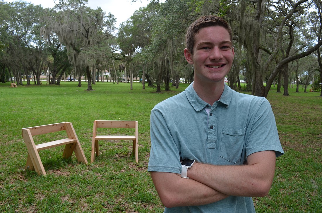 Devin Beede, 17, led a project to build and install seating at Fruitville Road Park.