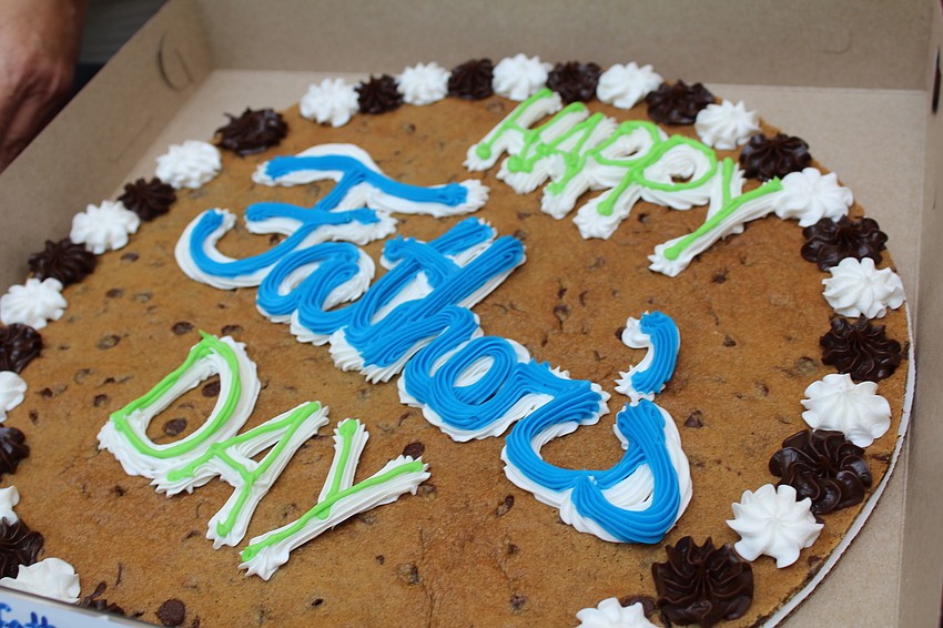 A giant cookie sits on display for Dad's Day attendees.