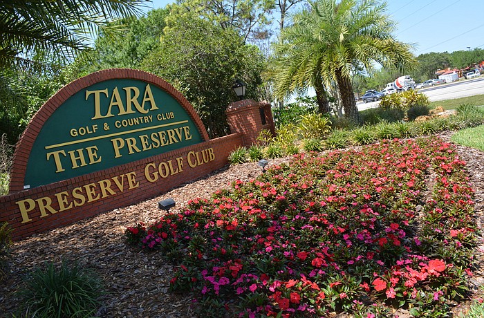 Tara residents have fought hard to preserve their community entrance, but the development will be allowed on the three acres behind this sign at the southwest corner of Tara Boulevard and State Road 70. File photo.
