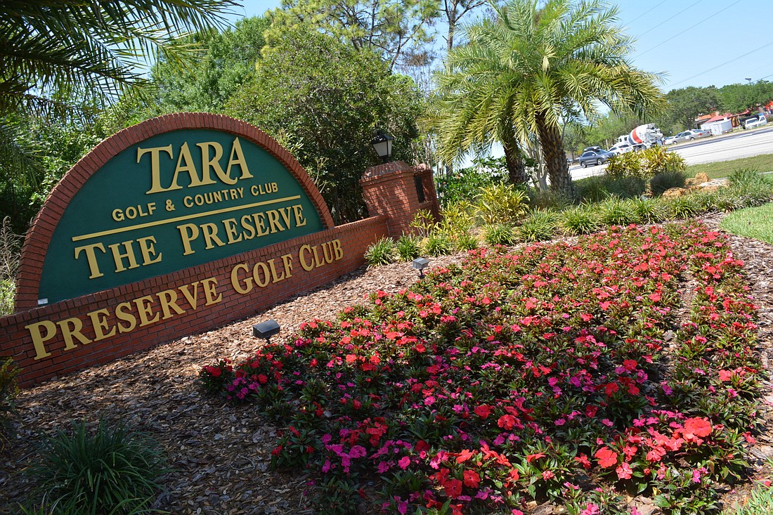 Tara residents have fought hard to preserve their community entrance, but the development will be allowed on the three acres behind this sign at the southwest corner of Tara Boulevard and State Road 70. File photo.