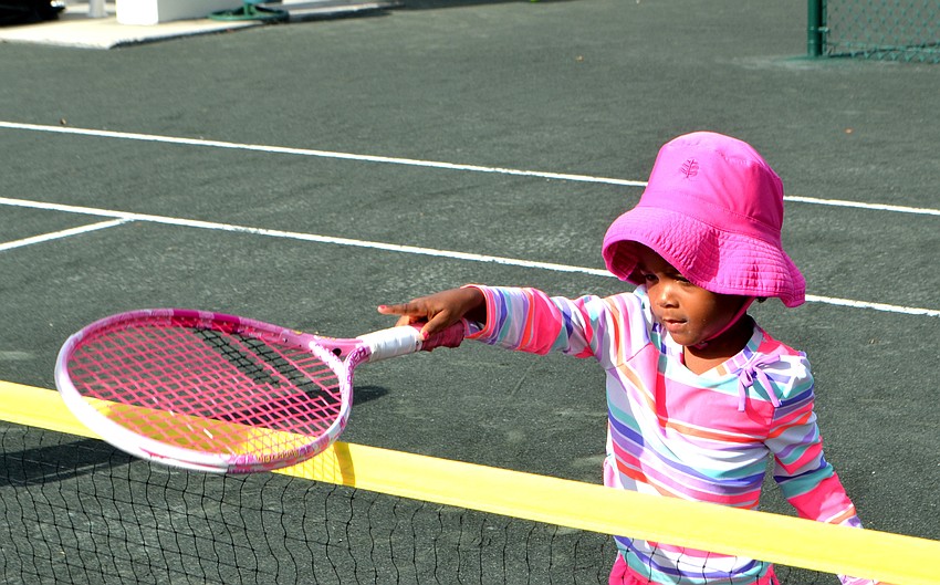 Sofia Grace Harris takes a swing during the Longboat Key Club’s Tennis Camp on June 21.