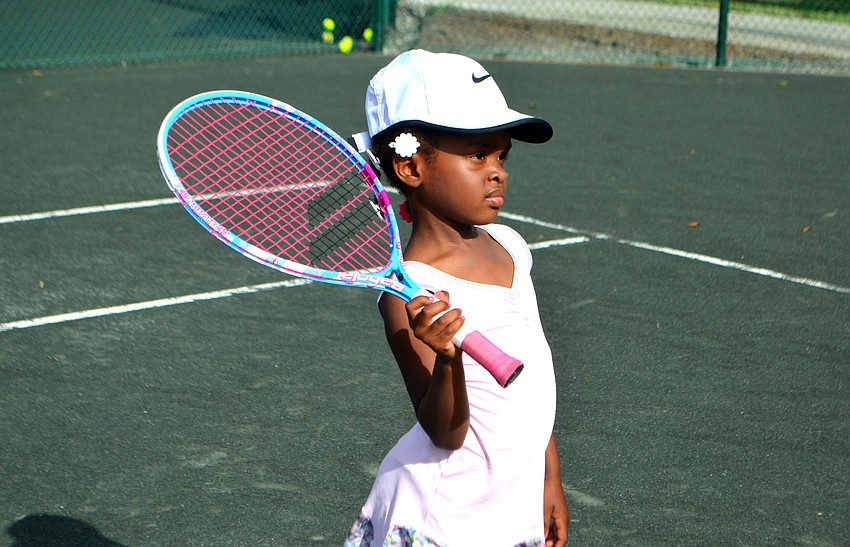 Isabella Francois gets ready to hit the ball during the Longboat Key Club’s Tennis Camp on June 21.