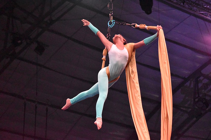 Grace Milton performs on the Aerial Hammock.