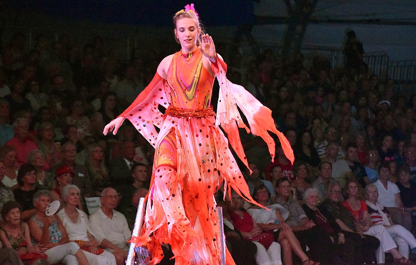 Alice Hafner performs a dancing stilts routine.