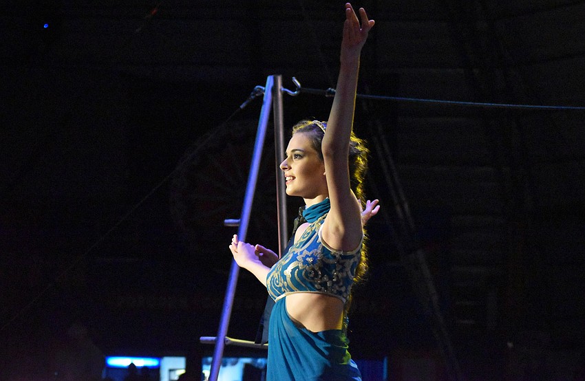 Jeannie Castro takes a bow after performing on the Slack Rope.