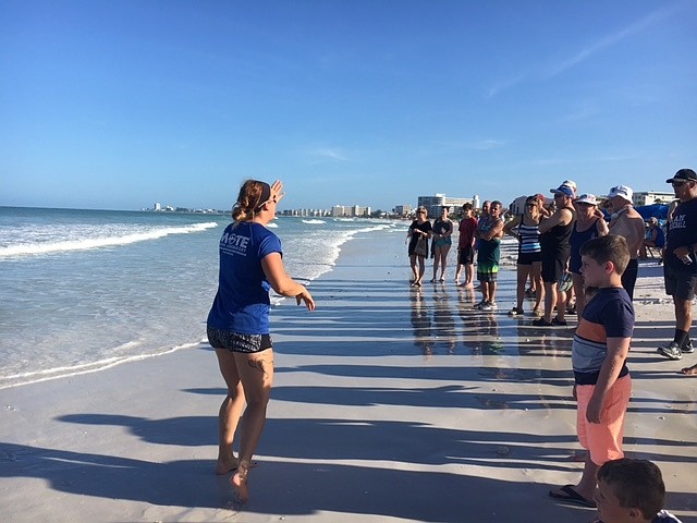 Hazelkorn spoke to beachgoers about the deceased whale. Photo courtesy Shelby Isaacson/Mote Marine Laboratory