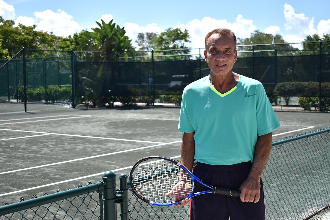 Larry Greenspon practices daily at the tennis gardens of the Longboat Key Club.