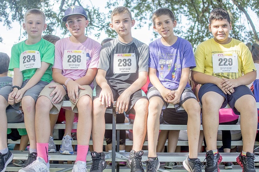 Kyle, Nick, Jacob, Nick and Kevin wait to compete in the in the Fit2Run fun run at Boys and Girls Club.