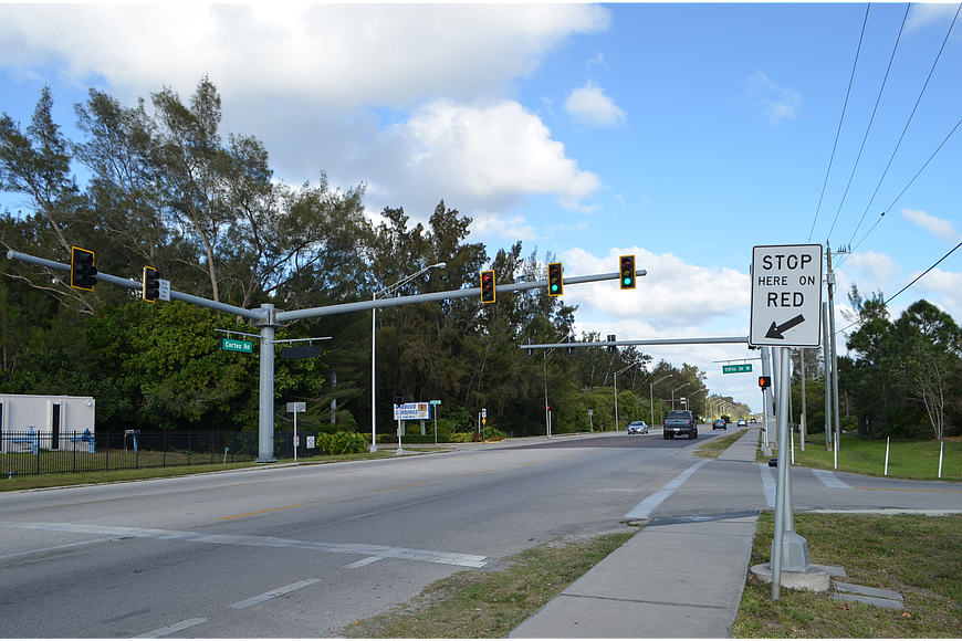 Looking east on Cortez Road, with 119th Street West to the right.