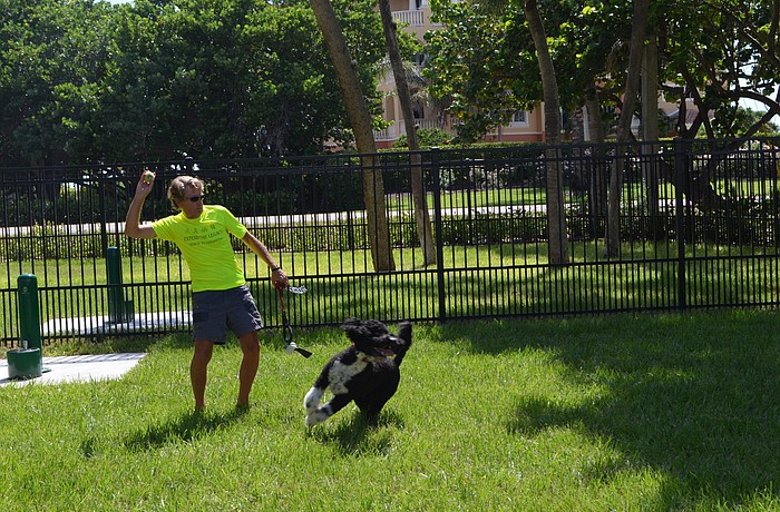 Enzo and owner Ron enjoy Bayfront's dog park for the first time.