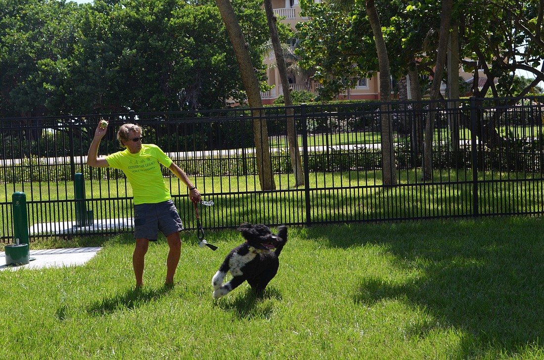 Enzo and owner Ron enjoy Bayfront&#39;s dog park for the first time.