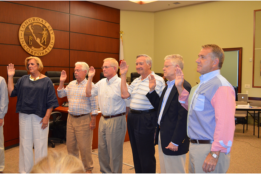 George Symanski (second from right) swears into Planning and Zoning Board with other members in 2015.