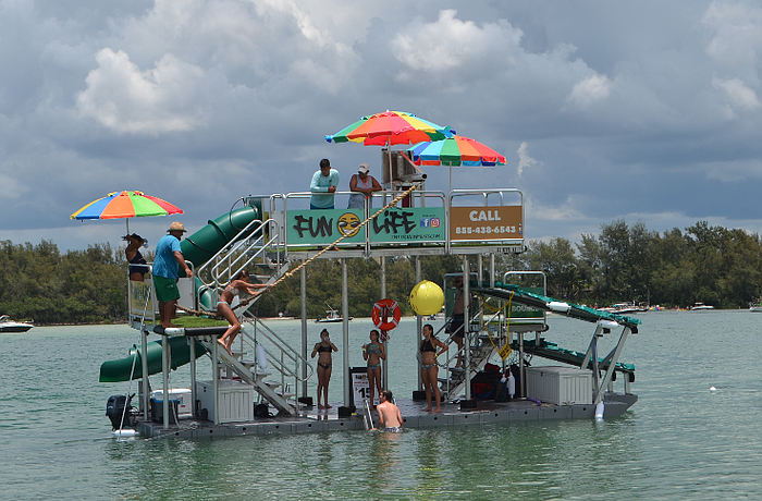 Fun Life Entertainment's floating jungle gym anchored off the eastern shore of Greer Island.