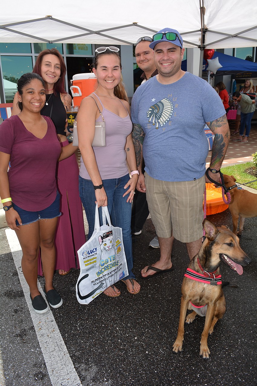 From left to right: Adriana Aguayo, Crystal Smith, Rebecca Dasilva, Steve Matthews (behind) and Carlos Dasilva and dog, Jade, all live in East county.