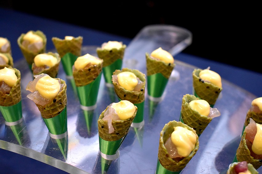 The Beach House served kefir-cured lionfish with coconut aioli and a seaweed cone.