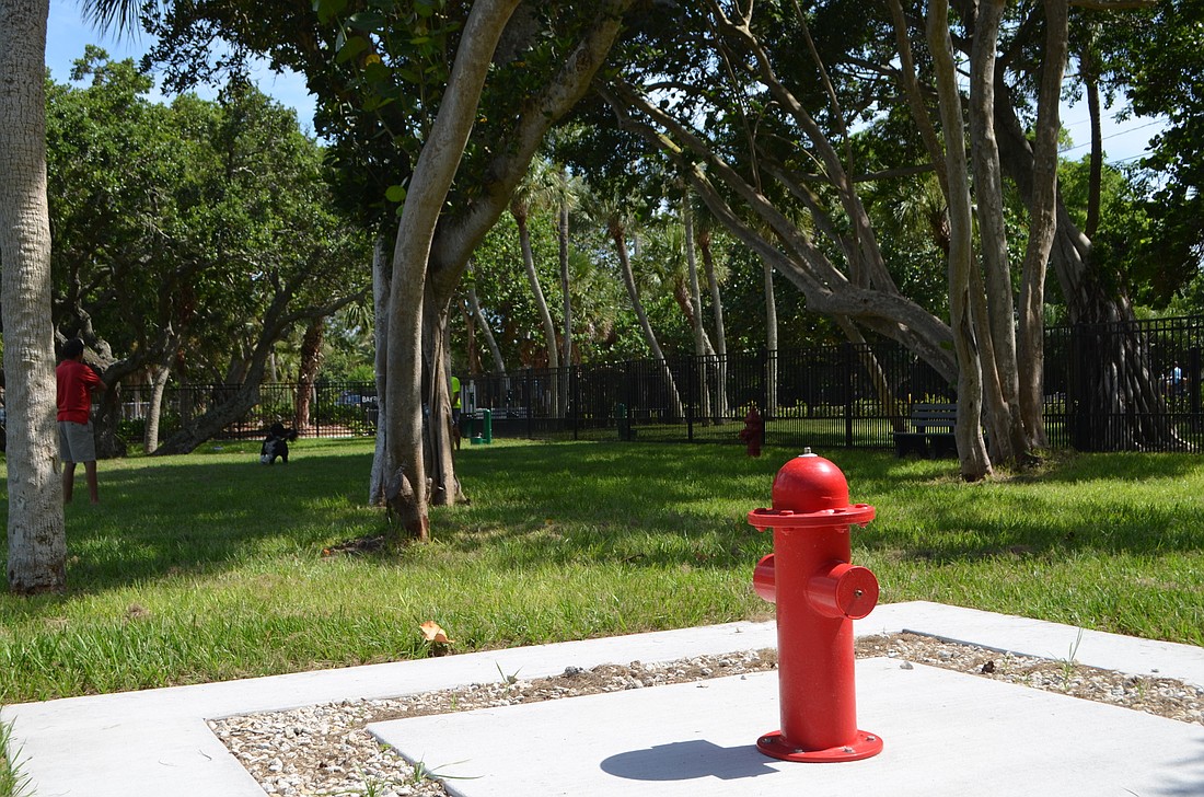 The Rotary Club donated $7,700 to help fund the agility equipment and two misting cooling stations, which look like fire hydrants, in the dog area at Bayfront Park.