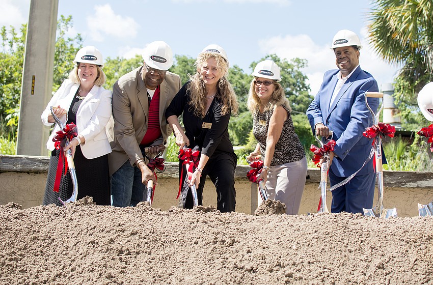 Westcoast Black Theatre Troupe Executive Director Julie Leach, Sarasota City Commissioner  Willie Shaw, City Commissioner Jennifer Ahearn Koch, Vice Mayor Liz Alpert and WBTT founder Nate Jacobs symbolically break ground.
